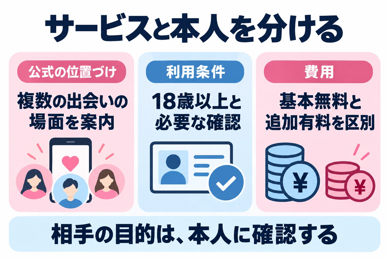 Tinderの公式案内は複数の利用場面を示す。年齢条件と無料範囲を確認し、個々の目的は本人に聞く。