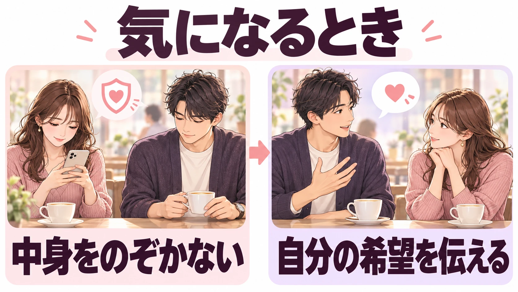 相手のスマホの中身はのぞかない。使ったことだけで気持ちを決めつけず、自分がどう過ごしたいかを伝える。